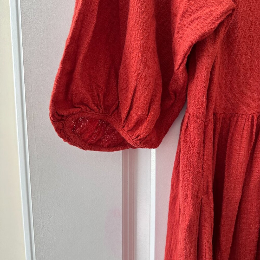 NWT Madewell Marianna Puff-Sleeve Midi Dress Orange Women's Size Medium Peasant - Picture 8 of 16